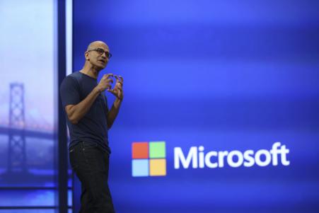 © ReutersS/Robert Galbraith. Microsoft CEO Satya Nadella gestured during his keynote address at the company's 'build' conference in San Francisco, California on April 2, 2014.